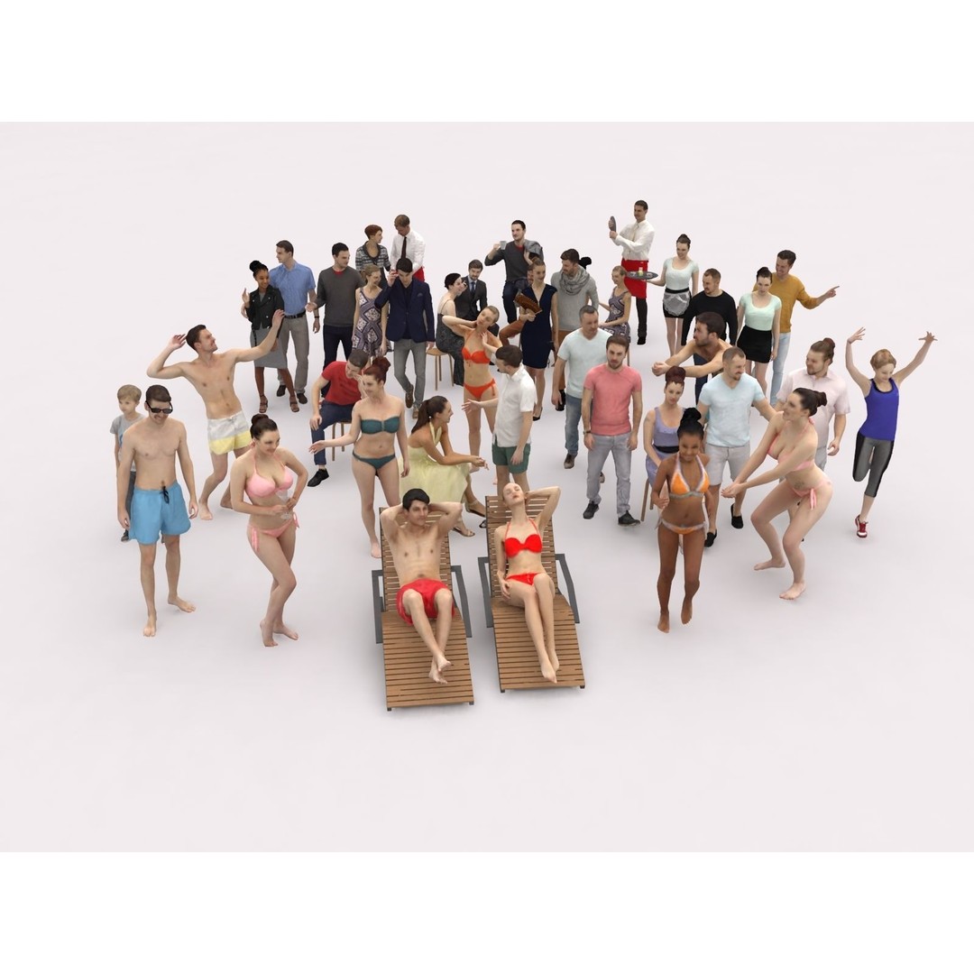 Crowd Scanned Beach People 3D Model – Low Poly Character Asset, FBX, OBJ - View 14