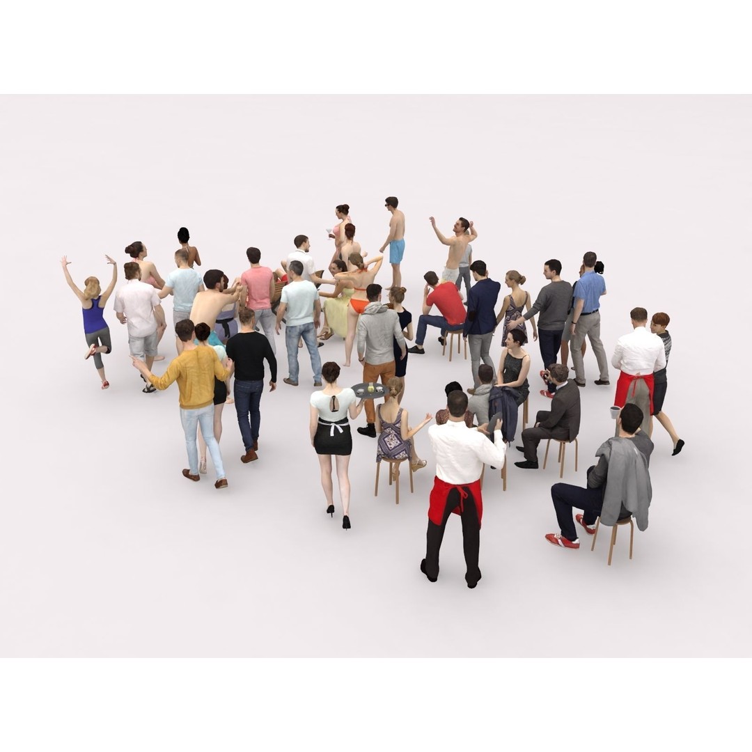 Crowd Scanned Beach People 3D Model – Low Poly Character Asset, FBX, OBJ - View 15