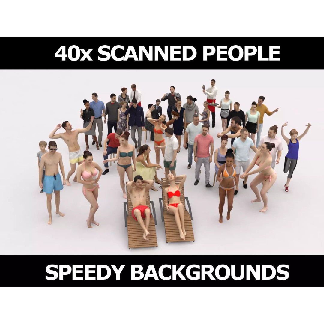Crowd Scanned Beach People 3D Model – Low Poly Character Asset, FBX, OBJ - View 2