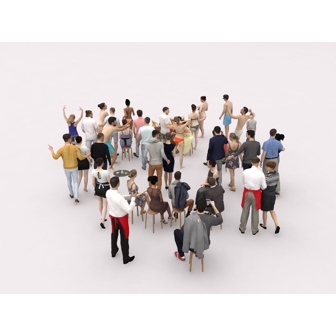 Crowd Scanned Beach People 3D Model – Low Poly Character Asset, FBX, OBJ - View 3