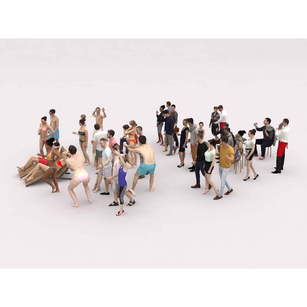 Crowd Scanned Beach People 3D Model – Low Poly Character Asset, FBX, OBJ - View 4