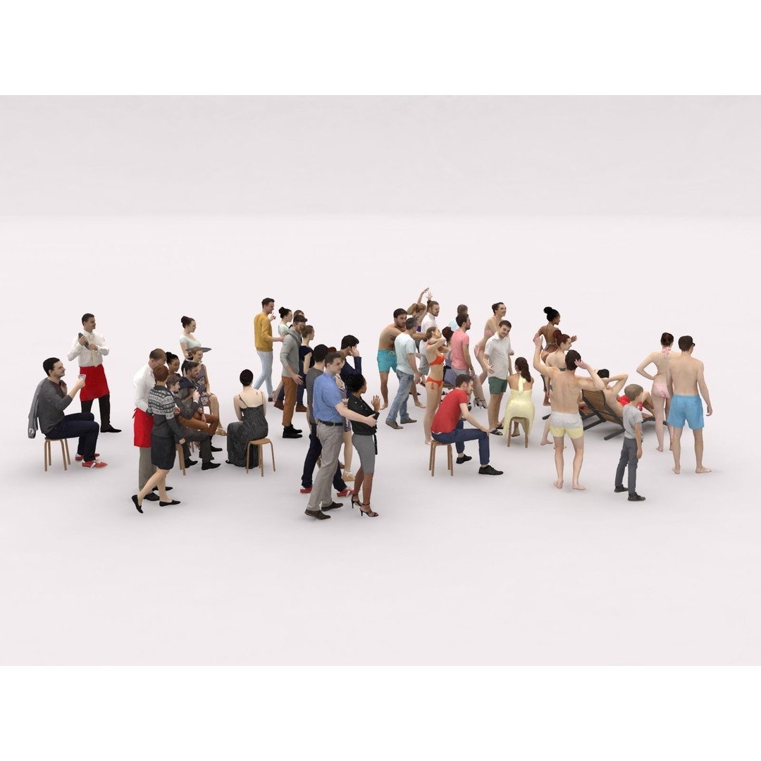 Crowd Scanned Beach People 3D Model – Low Poly Character Asset, FBX, OBJ - View 8