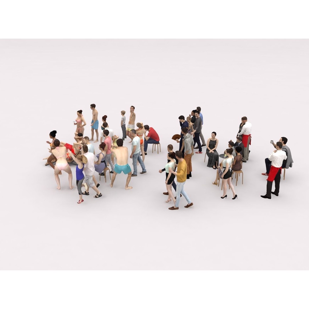 Crowd Scanned Beach People 3D Model – Low Poly Character Asset, FBX, OBJ - View 9