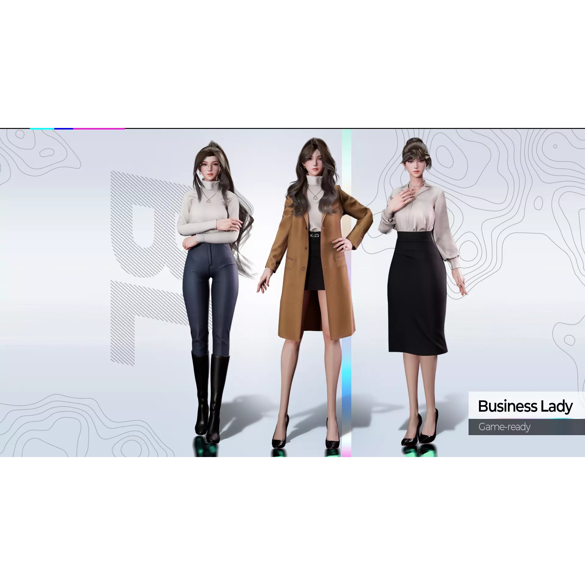 Business Lady - Low-Poly Game-Ready 3D Model - View 3