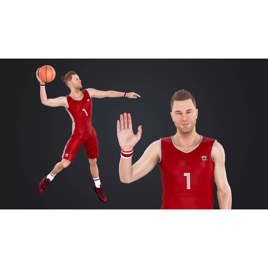 Basketball Players 3D Model – Rigged Character with PBR Textures, FBX - View 2