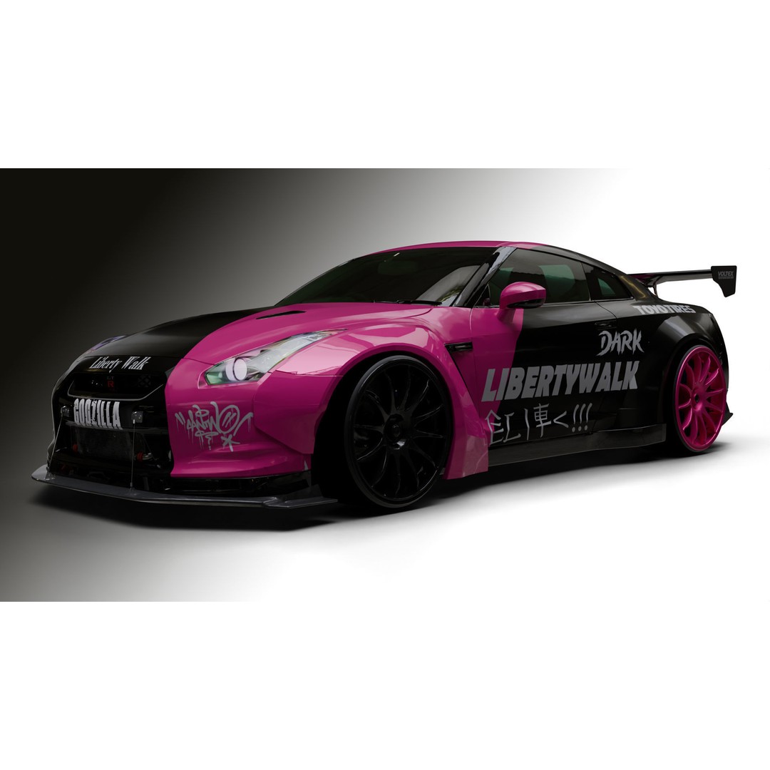 Nissan GT-R R35 LB 3D Model – Low Poly Rigged Game Asset, Blender - View 11