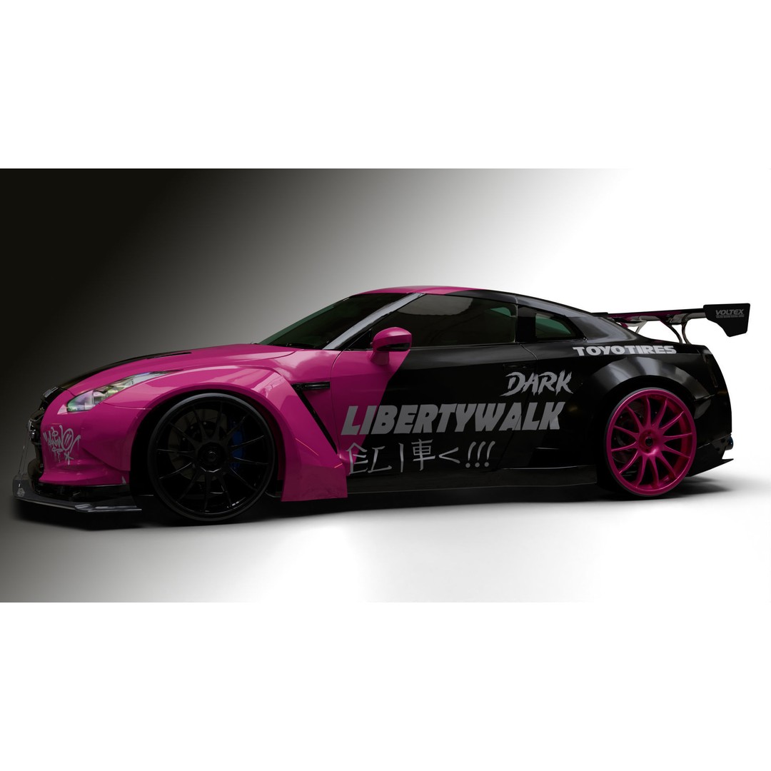 Nissan GT-R R35 LB 3D Model – Low Poly Rigged Game Asset, Blender - View 14