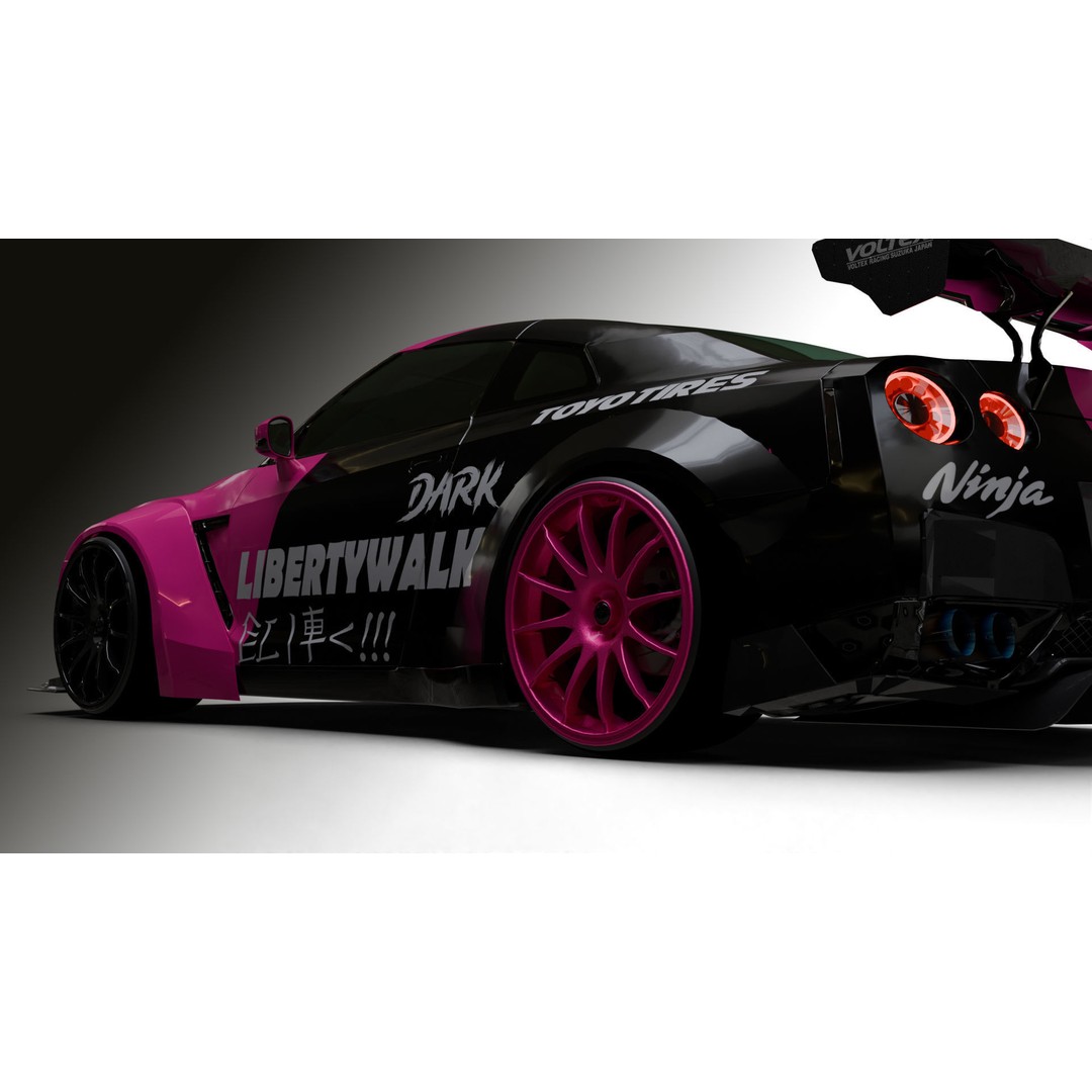 Nissan GT-R R35 LB 3D Model – Low Poly Rigged Game Asset, Blender - View 16