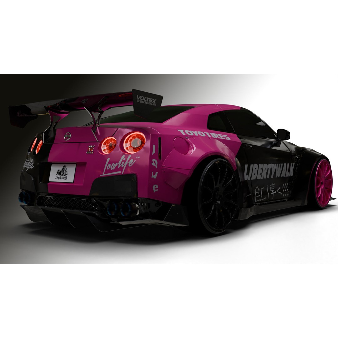 Nissan GT-R R35 LB 3D Model – Low Poly Rigged Game Asset, Blender - View 19