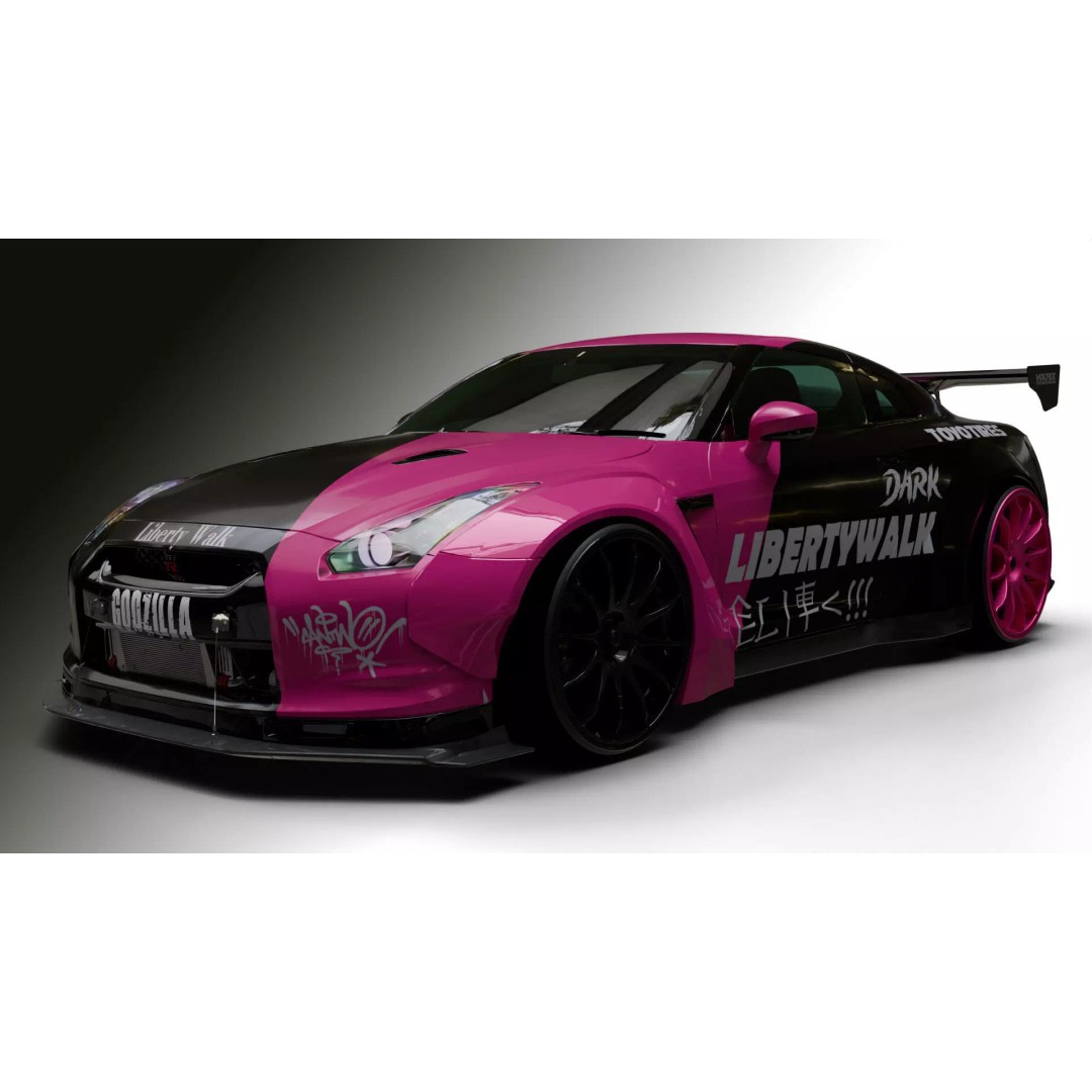 Nissan GT-R R35 LB 3D Model – Low Poly Rigged Game Asset, Blender - View 2