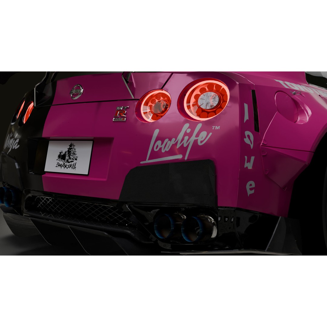 Nissan GT-R R35 LB 3D Model – Low Poly Rigged Game Asset, Blender - View 22