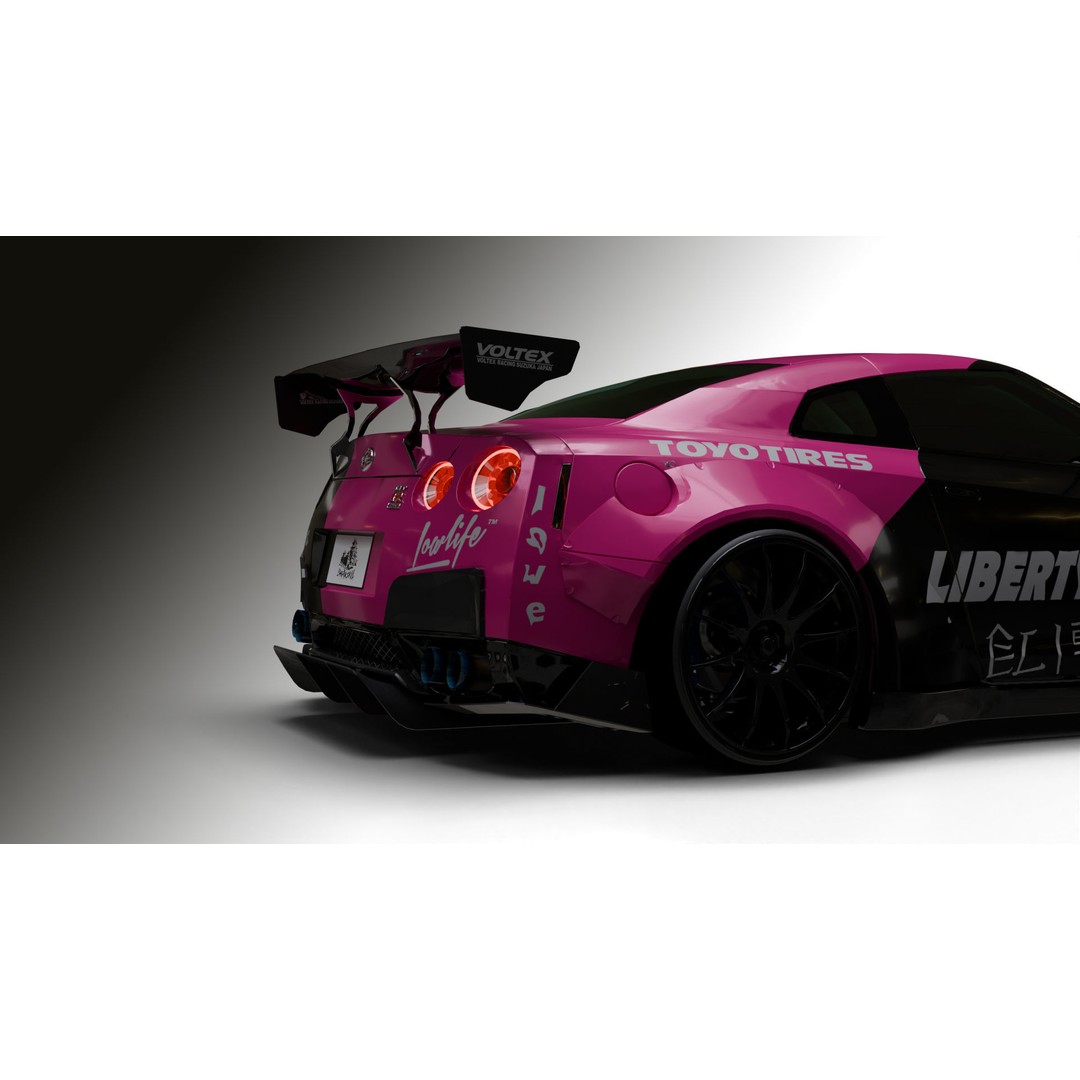 Nissan GT-R R35 LB 3D Model – Low Poly Rigged Game Asset, Blender - View 25