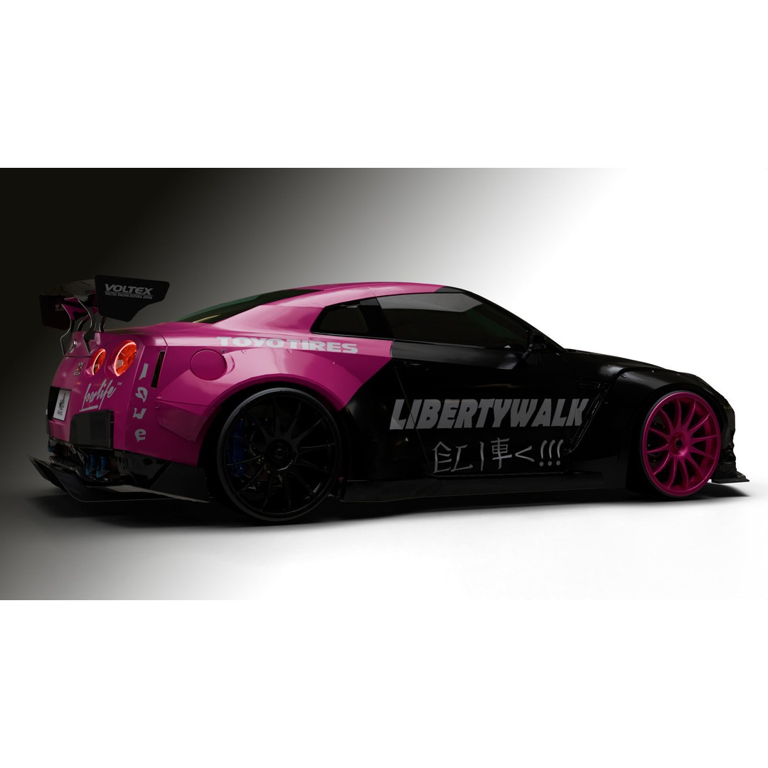 Nissan GT-R R35 LB 3D Model – Low Poly Rigged Game Asset, Blender - View 26