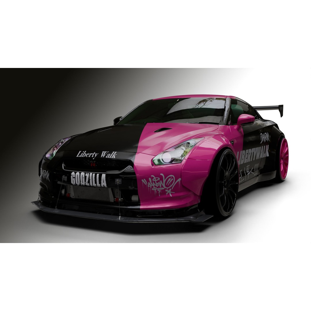 Nissan GT-R R35 LB 3D Model – Low Poly Rigged Game Asset, Blender - View 3
