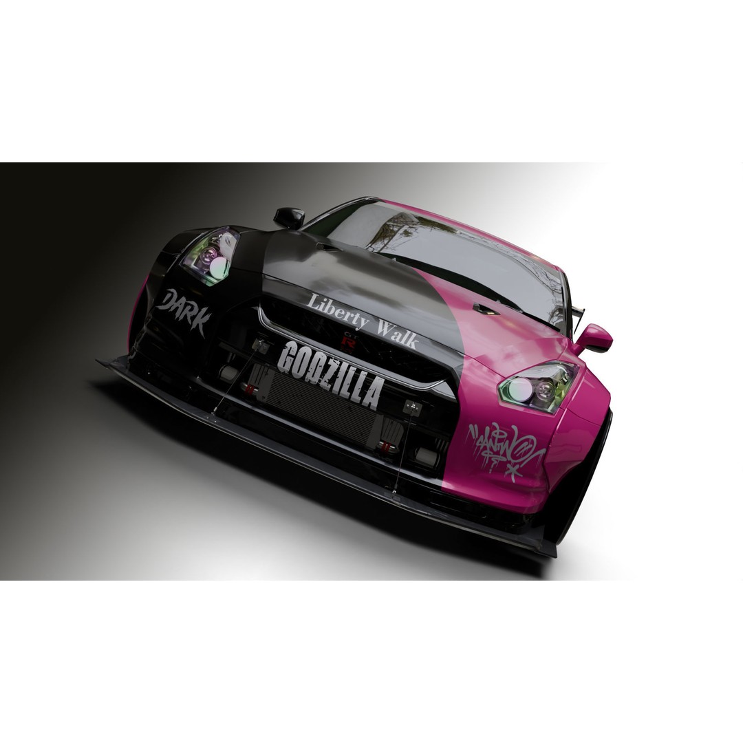 Nissan GT-R R35 LB 3D Model – Low Poly Rigged Game Asset, Blender - View 32