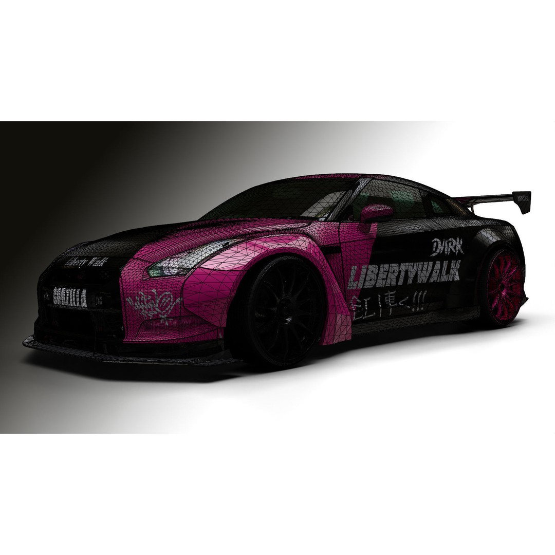 Nissan GT-R R35 LB 3D Model – Low Poly Rigged Game Asset, Blender - View 34