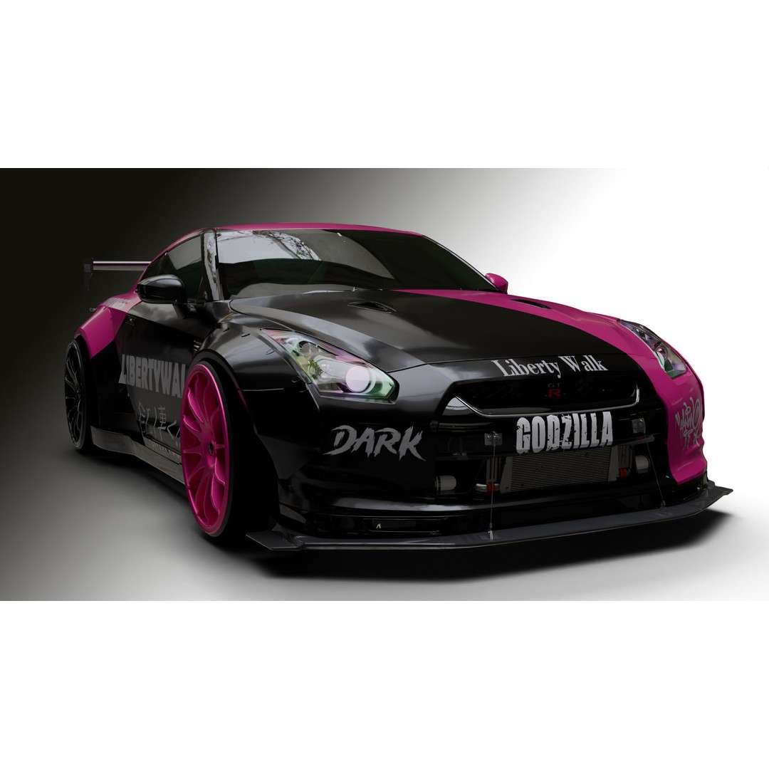 Nissan GT-R R35 LB 3D Model – Low Poly Rigged Game Asset, Blender - View 4