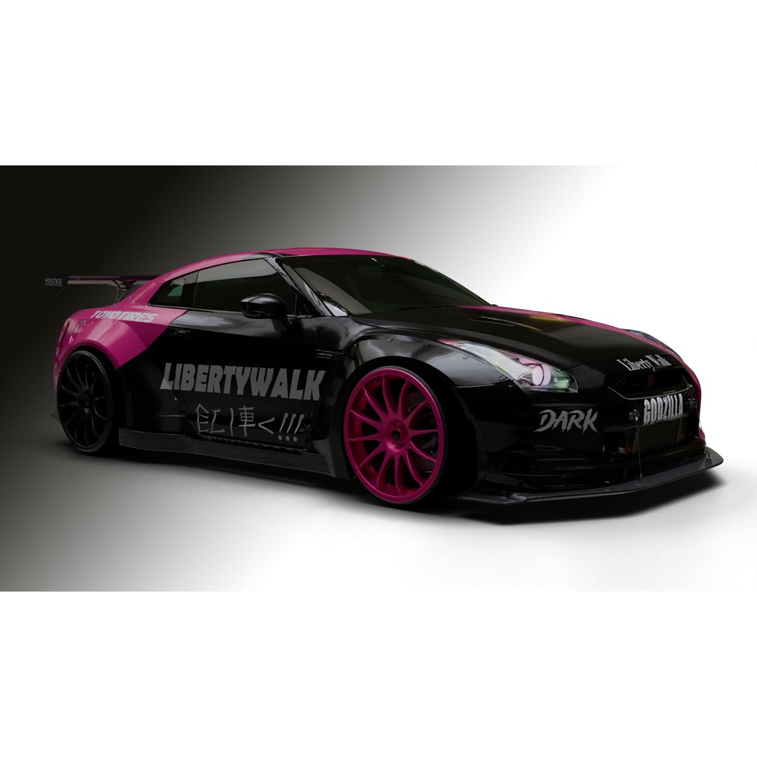 Nissan GT-R R35 LB 3D Model – Low Poly Rigged Game Asset, Blender - View 5