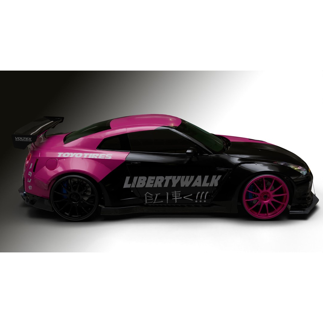 Nissan GT-R R35 LB 3D Model – Low Poly Rigged Game Asset, Blender - View 6