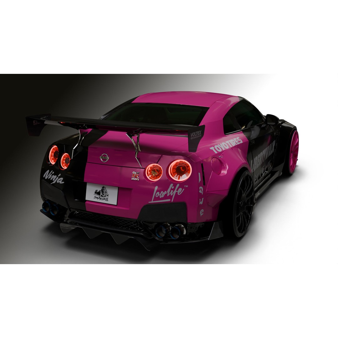 Nissan GT-R R35 LB 3D Model – Low Poly Rigged Game Asset, Blender - View 7