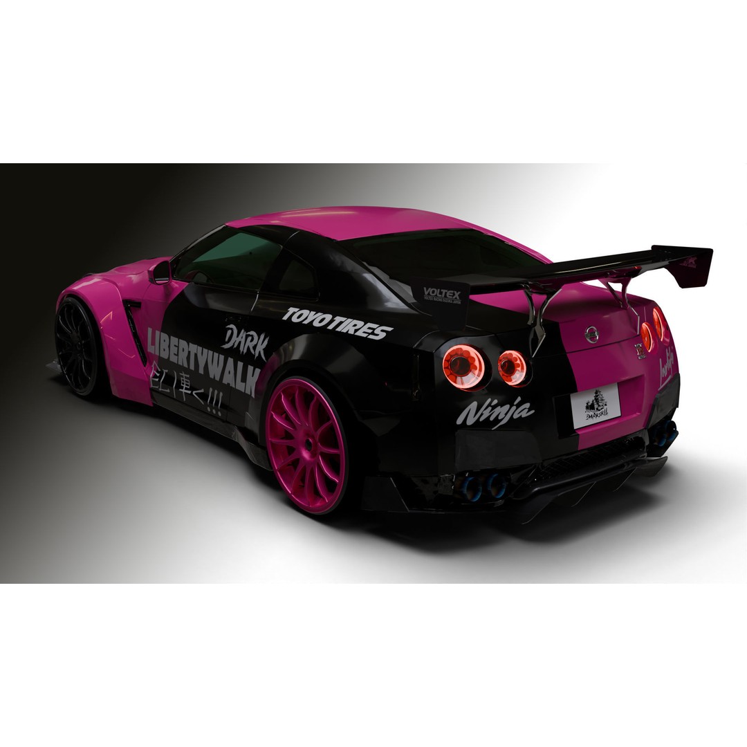 Nissan GT-R R35 LB 3D Model – Low Poly Rigged Game Asset, Blender - View 8