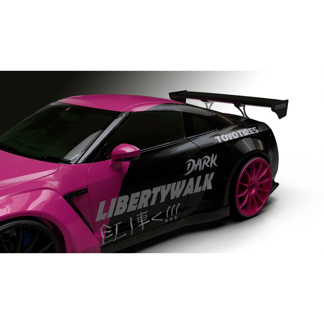 Nissan GT-R R35 LB 3D Model – Low Poly Rigged Game Asset, Blender - View 9