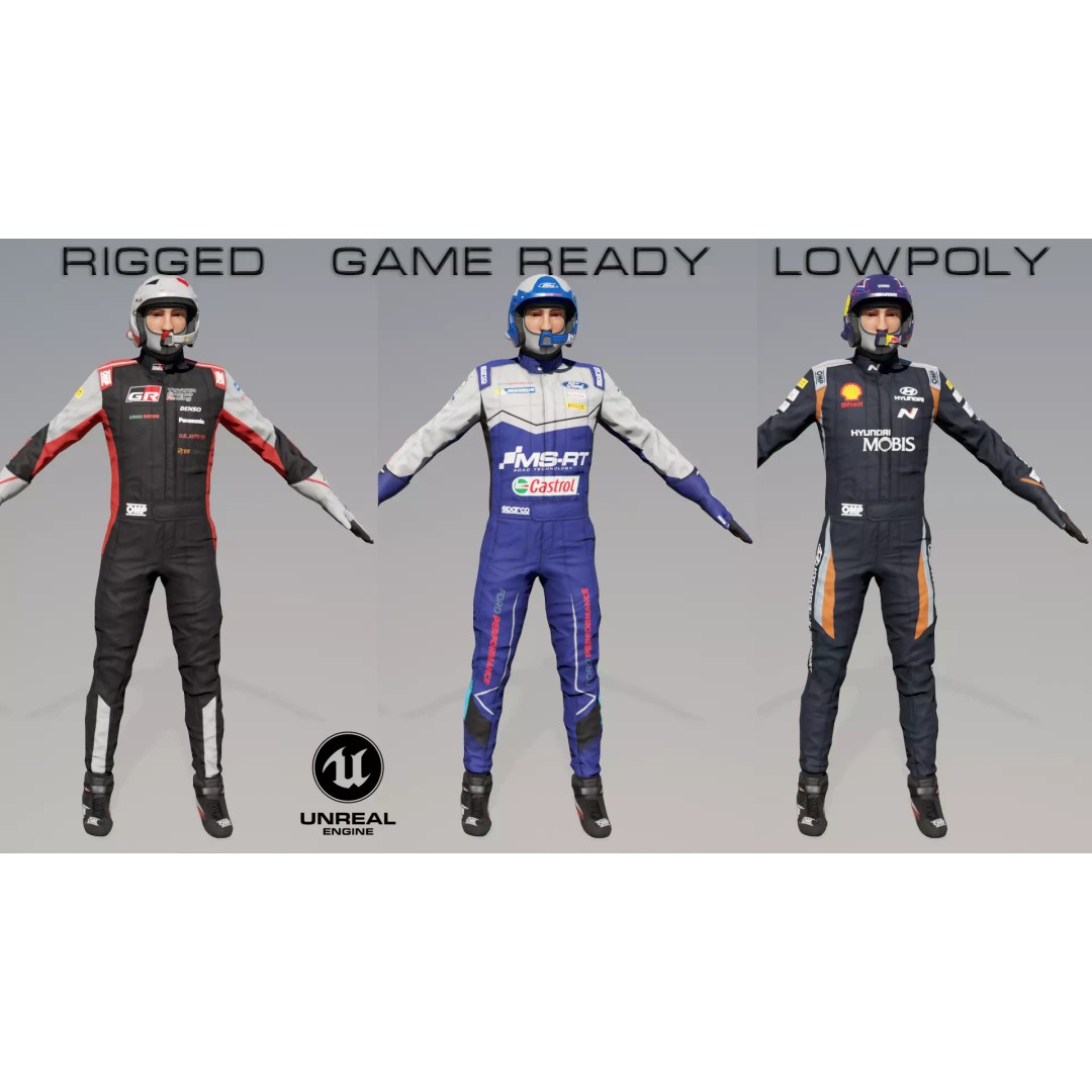 Rally Pilot 3D Model – Low Poly Rigged Character for Games, FBX - View 2