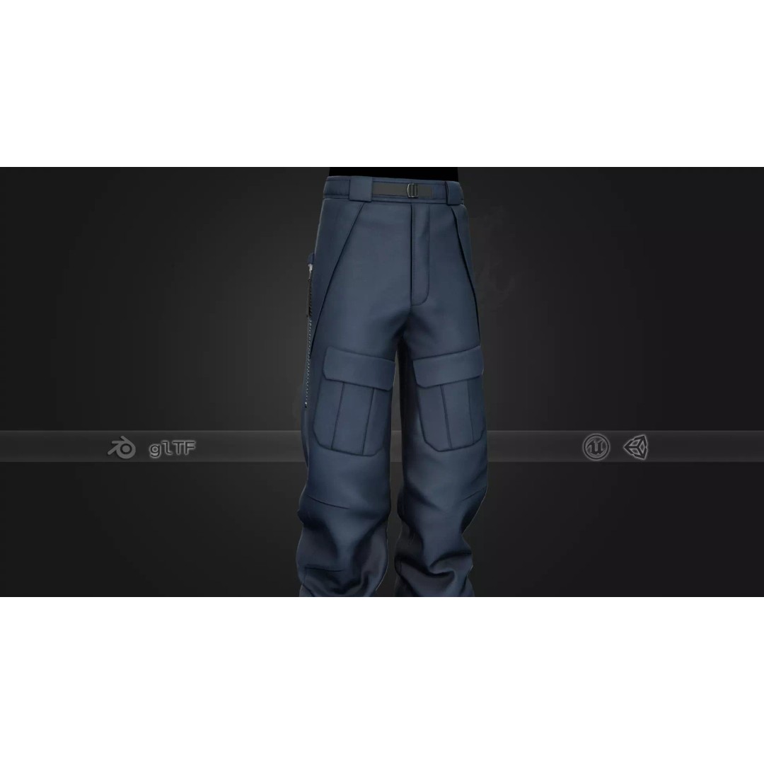 Blue Snowboard Pants 3D Model – Low Poly PBR Game Asset, FBX, OBJ - View 2