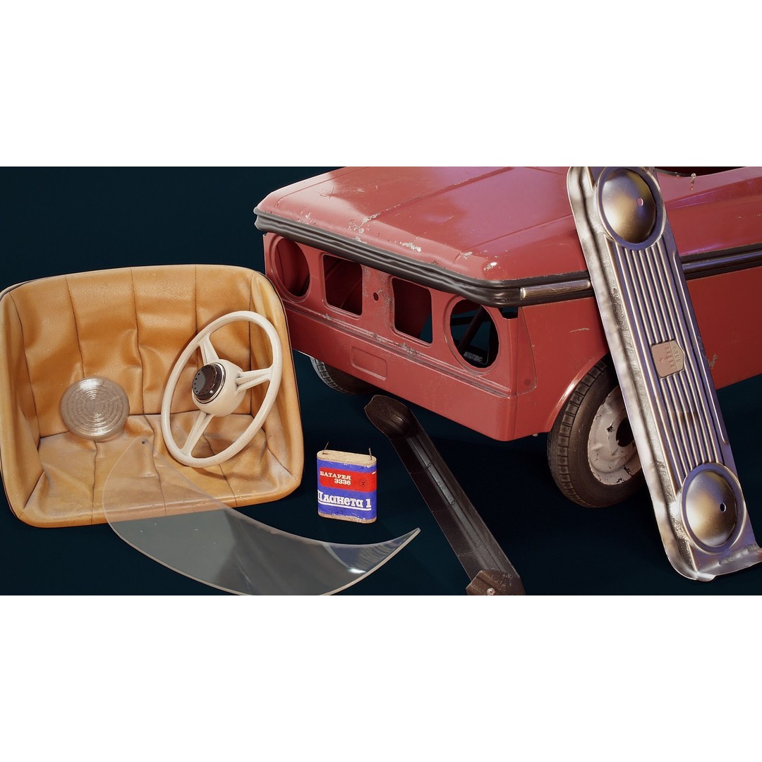 Pedal Car 3D Model – Retro Low-Poly Vehicle, FBX & Blender - View 9