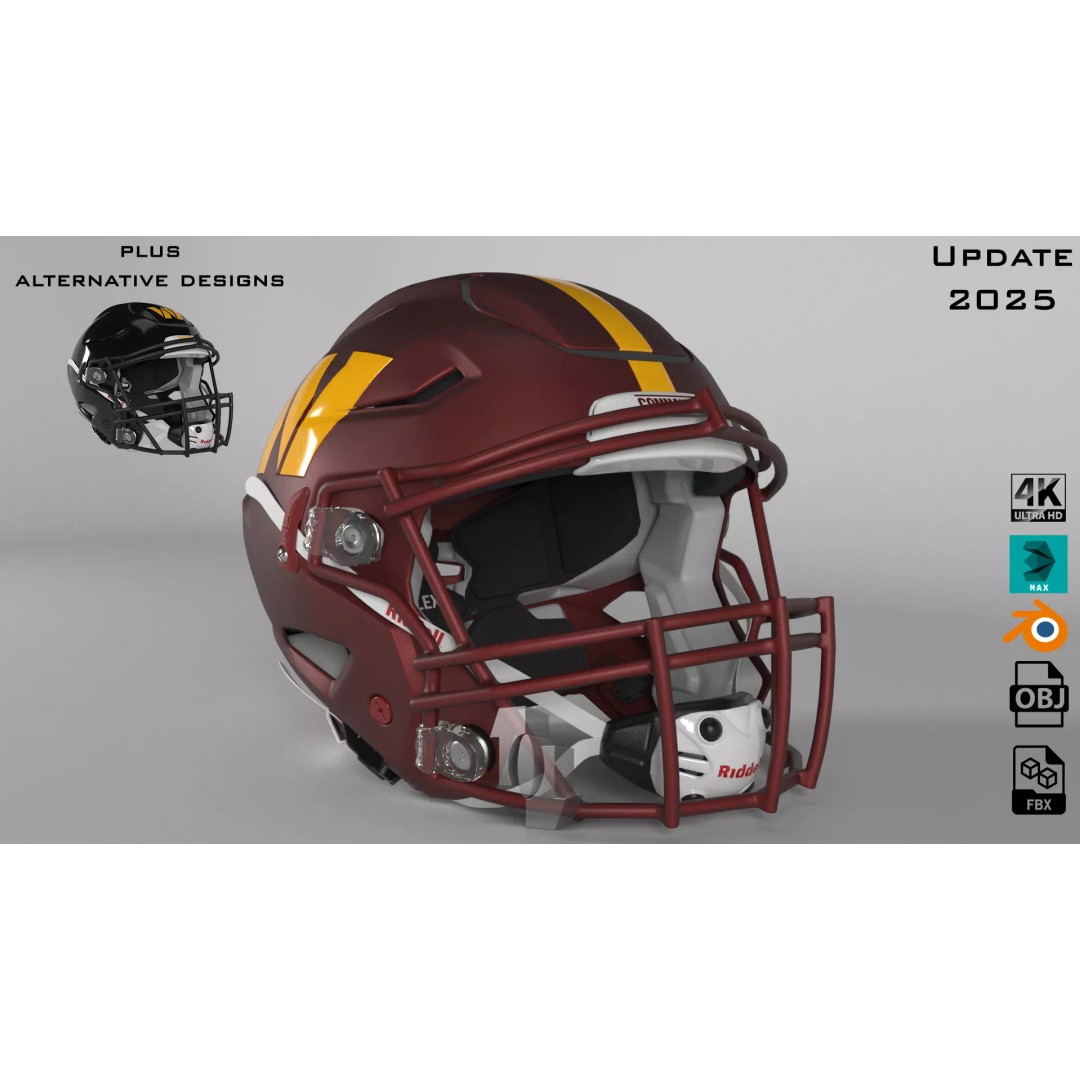 WASHINGTON COMMANDERS Helmet 3D Model – PBR Game-Ready Asset, FBX, OBJ, Blender - View 2