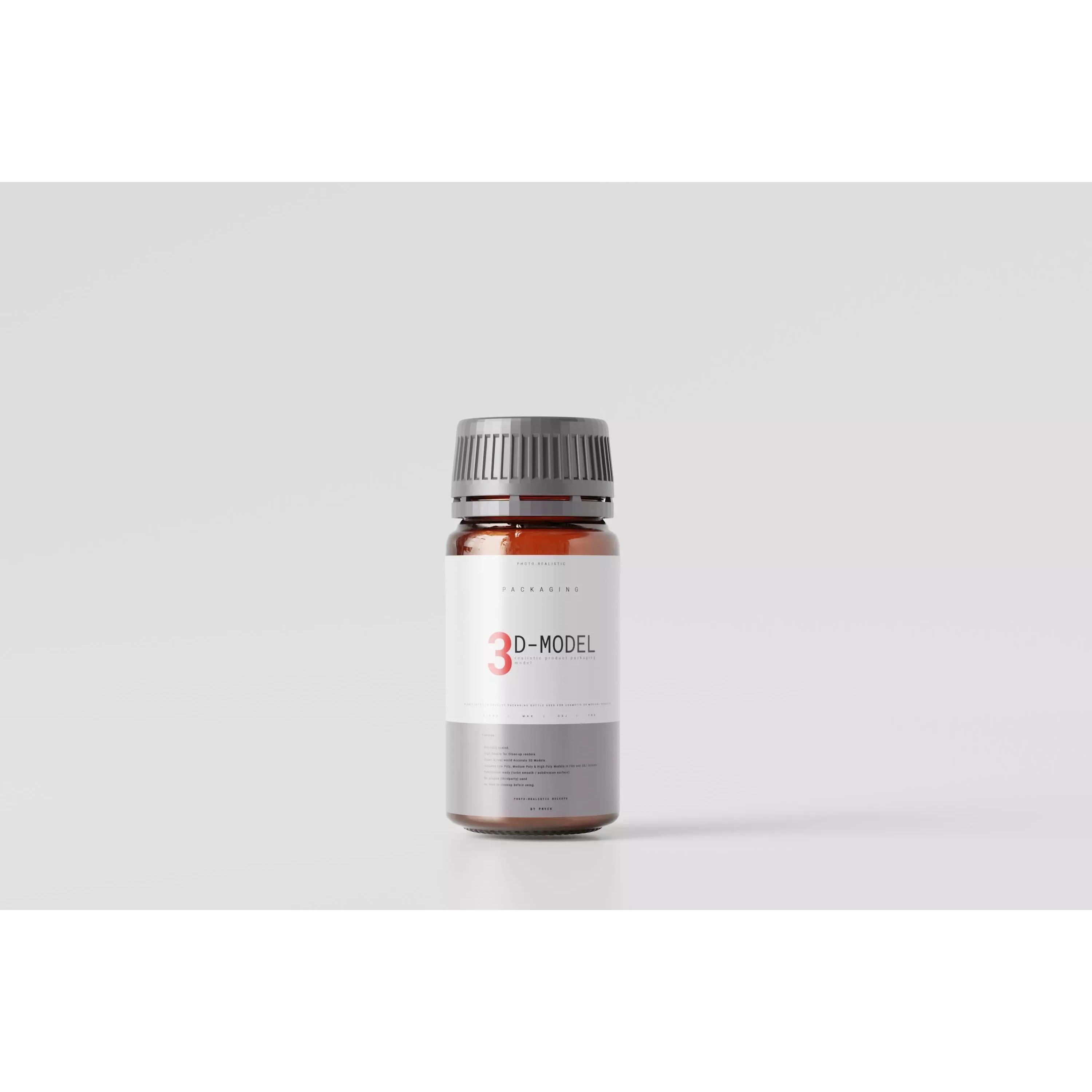 Amber Glass Cosmetic Packaging Bottle - Low-Poly 3D Model - View 2