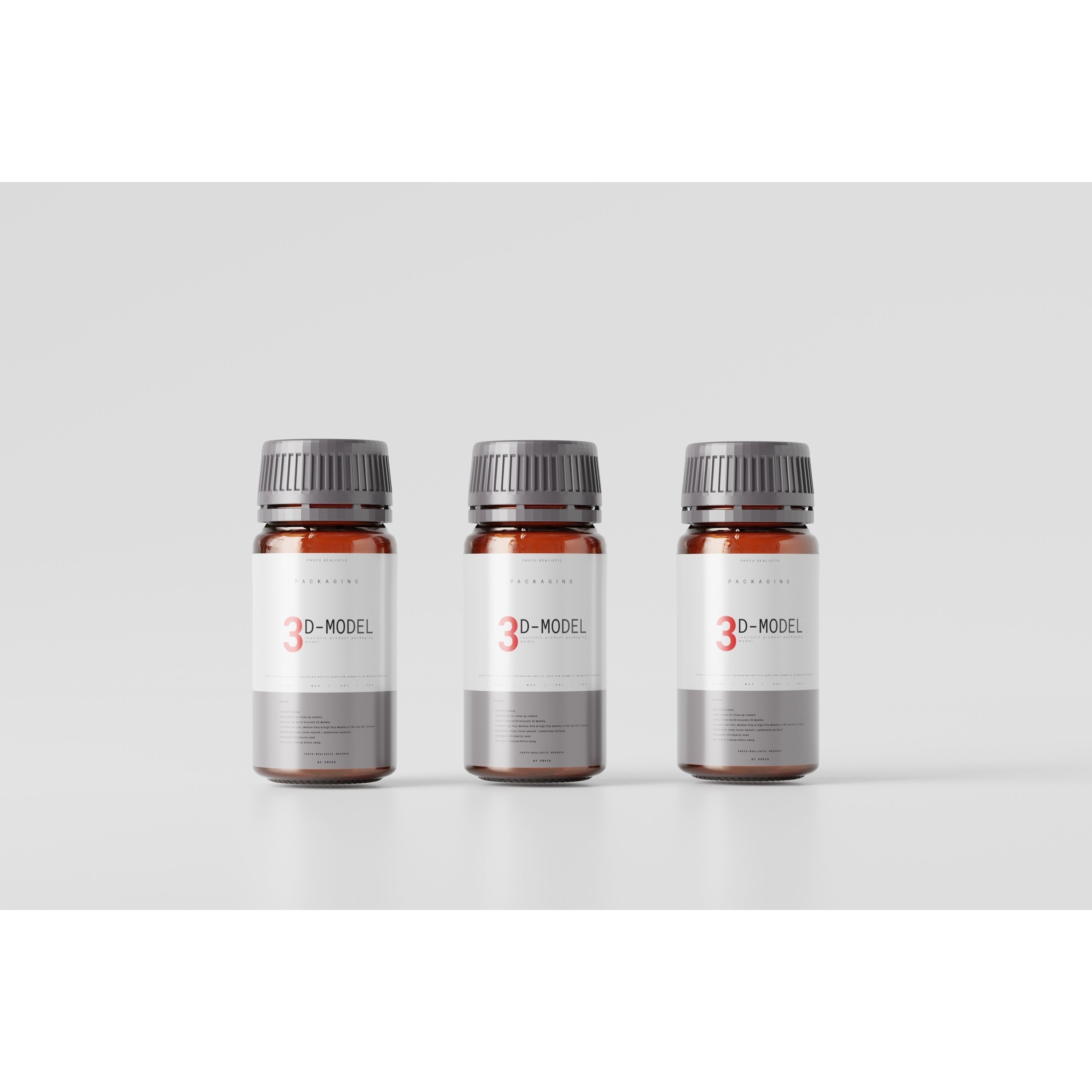 Amber Glass Cosmetic Packaging Bottle - Low-Poly 3D Model - View 3