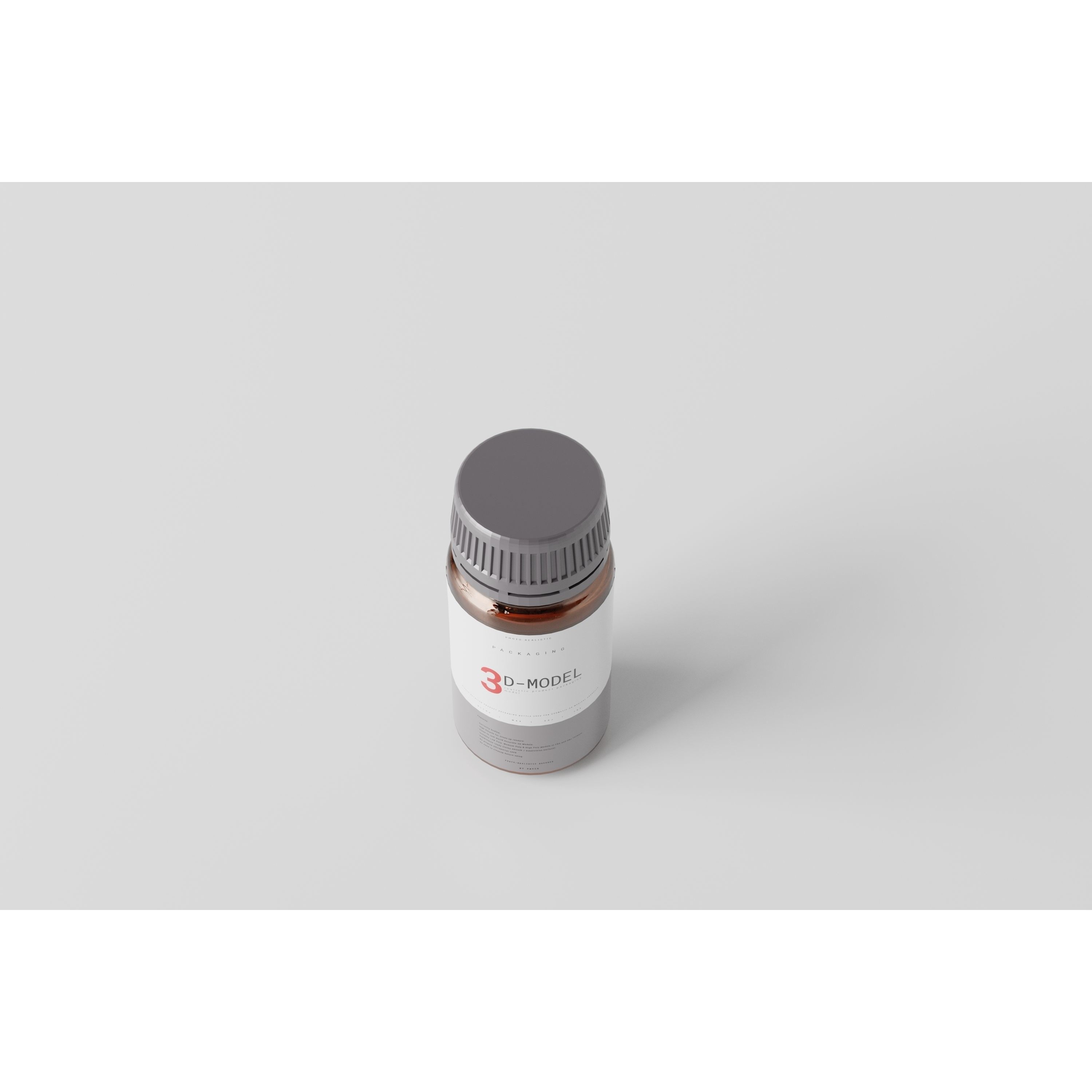 Amber Glass Cosmetic Packaging Bottle - Low-Poly 3D Model - View 5
