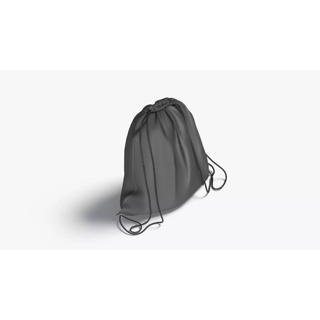 Black Drawstring Backpack 3D Model – Low Poly Game Asset, FBX - View 2