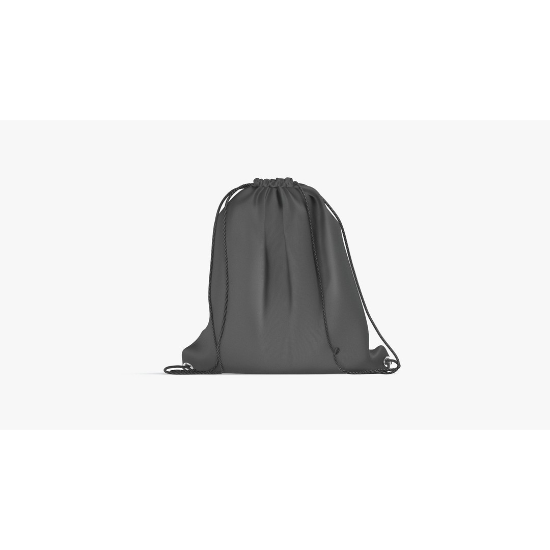 Black Drawstring Backpack 3D Model – Low Poly Game Asset, FBX - View 3