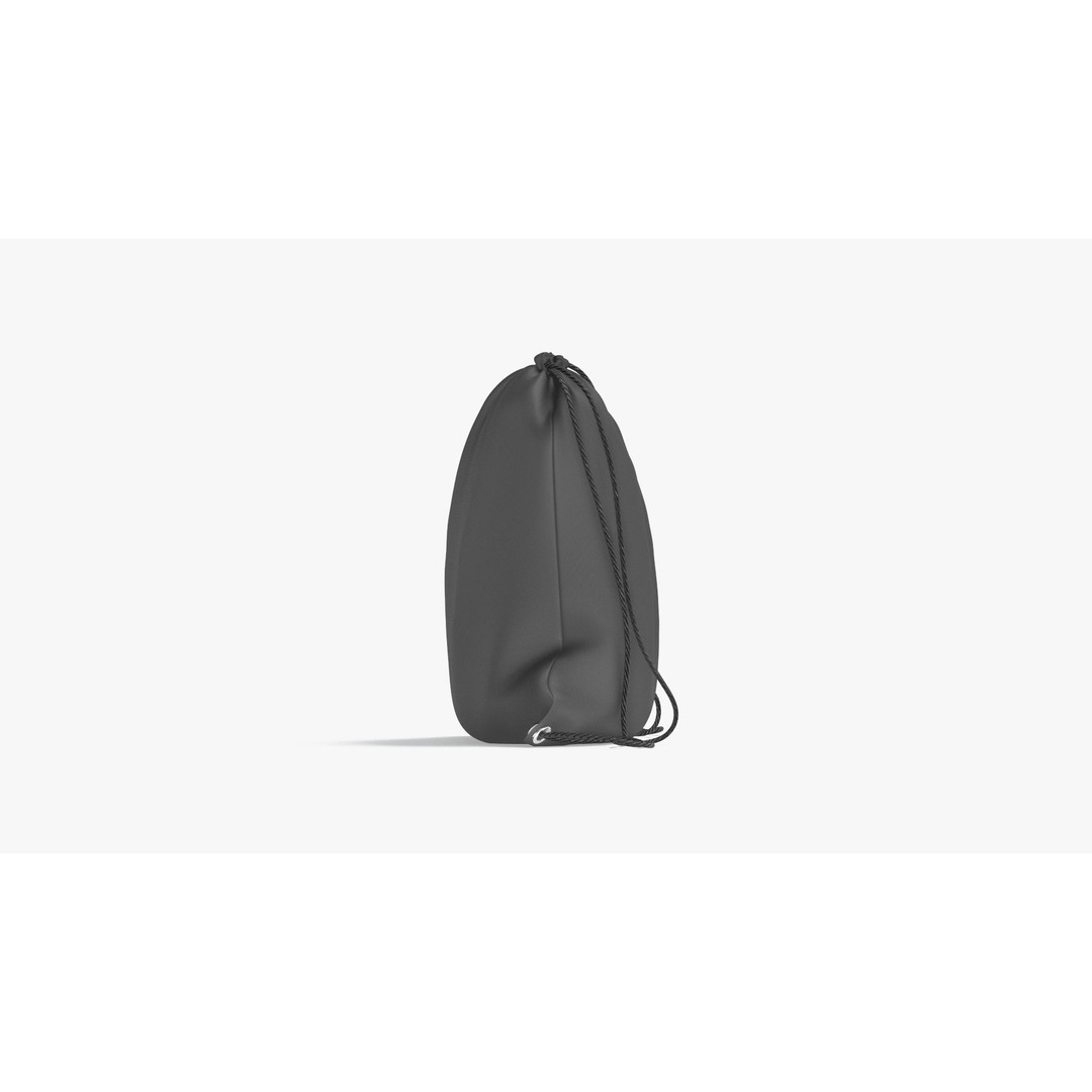 Black Drawstring Backpack 3D Model – Low Poly Game Asset, FBX - View 4