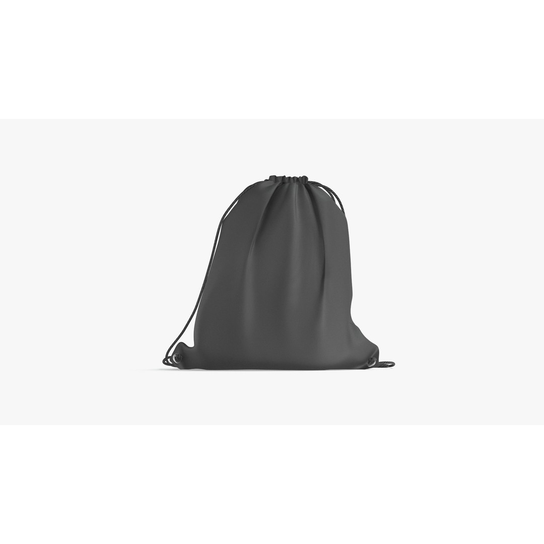 Black Drawstring Backpack 3D Model – Low Poly Game Asset, FBX - View 5