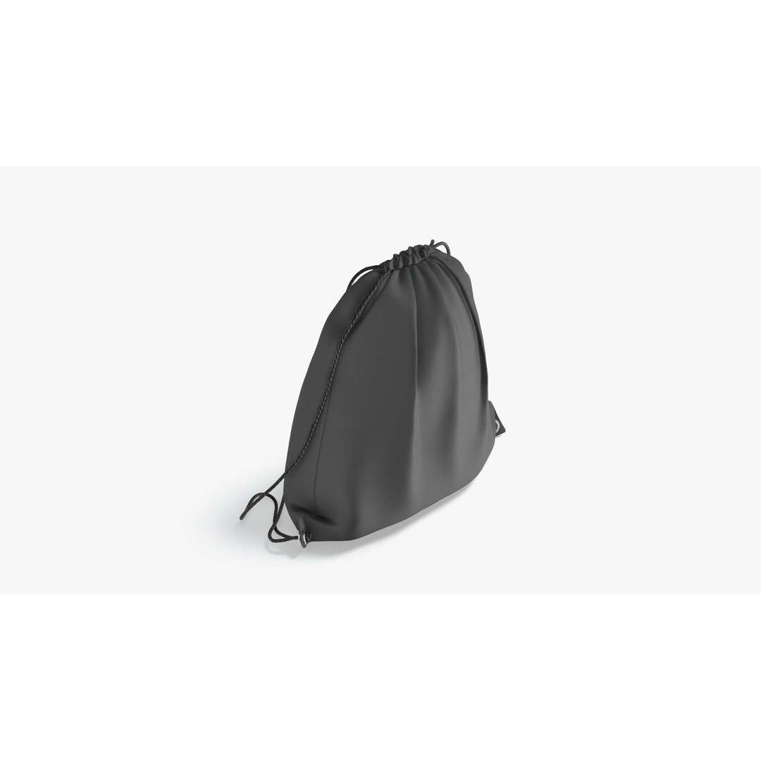 Black Drawstring Backpack 3D Model – Low Poly Game Asset, FBX - View 6