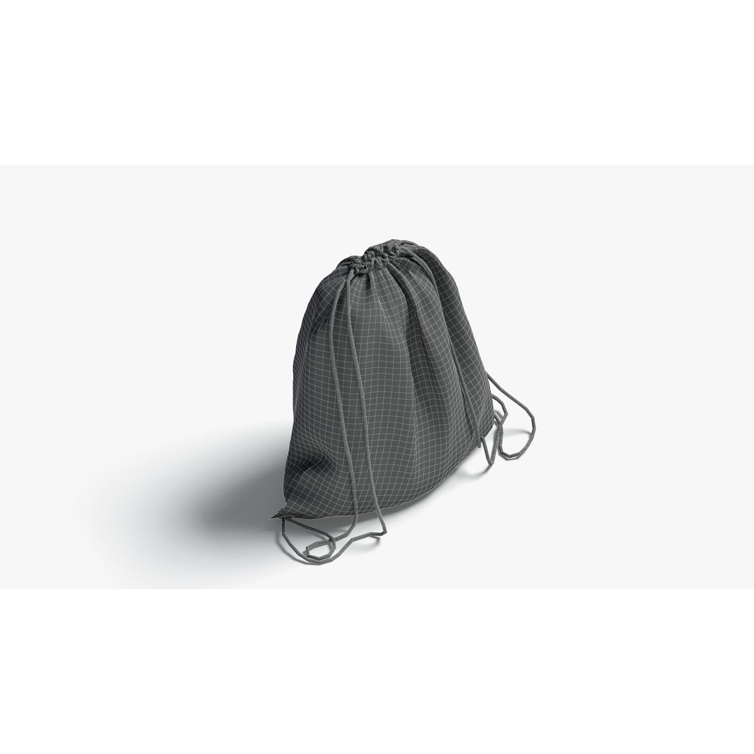 Black Drawstring Backpack 3D Model – Low Poly Game Asset, FBX - View 8