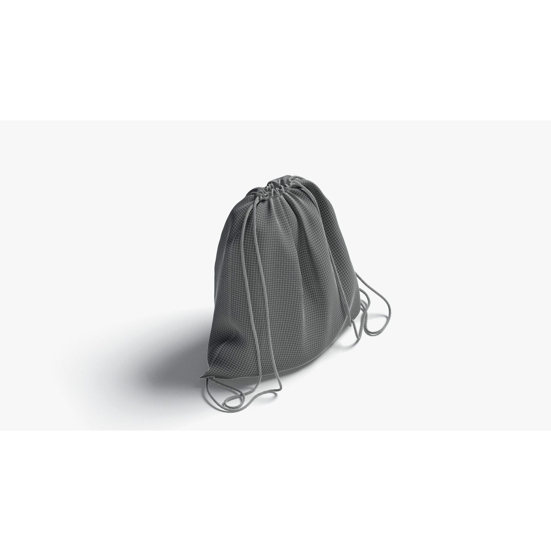 Black Drawstring Backpack 3D Model – Low Poly Game Asset, FBX - View 9