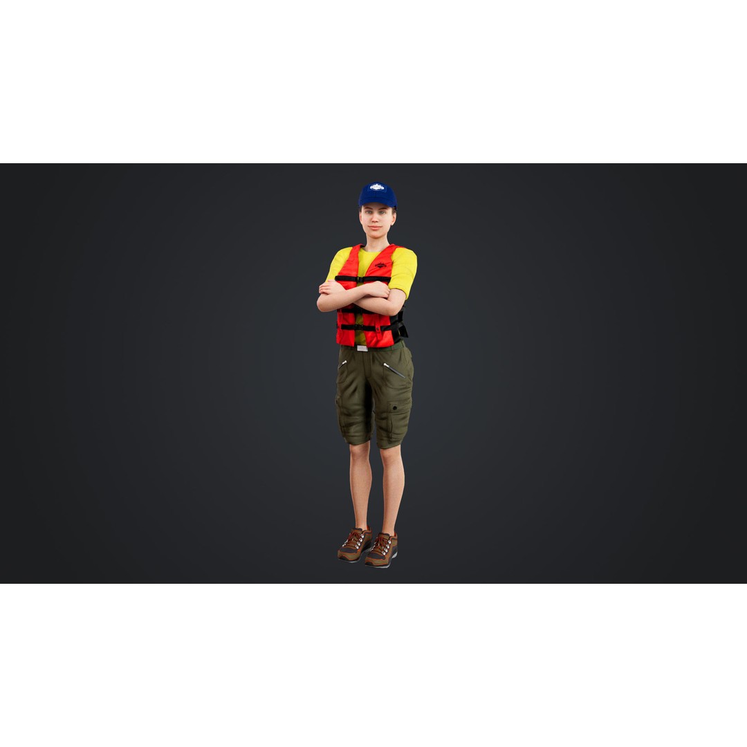 Kayak Canoe Athlete 3D Model – Low Poly Rigged Character, FBX, OBJ - View 5