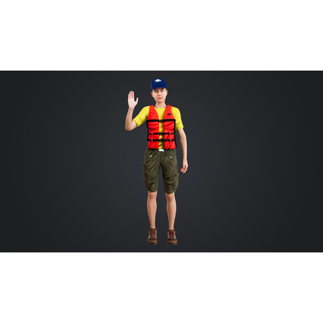Kayak Canoe Athlete 3D Model – Low Poly Rigged Character, FBX, OBJ - View 6
