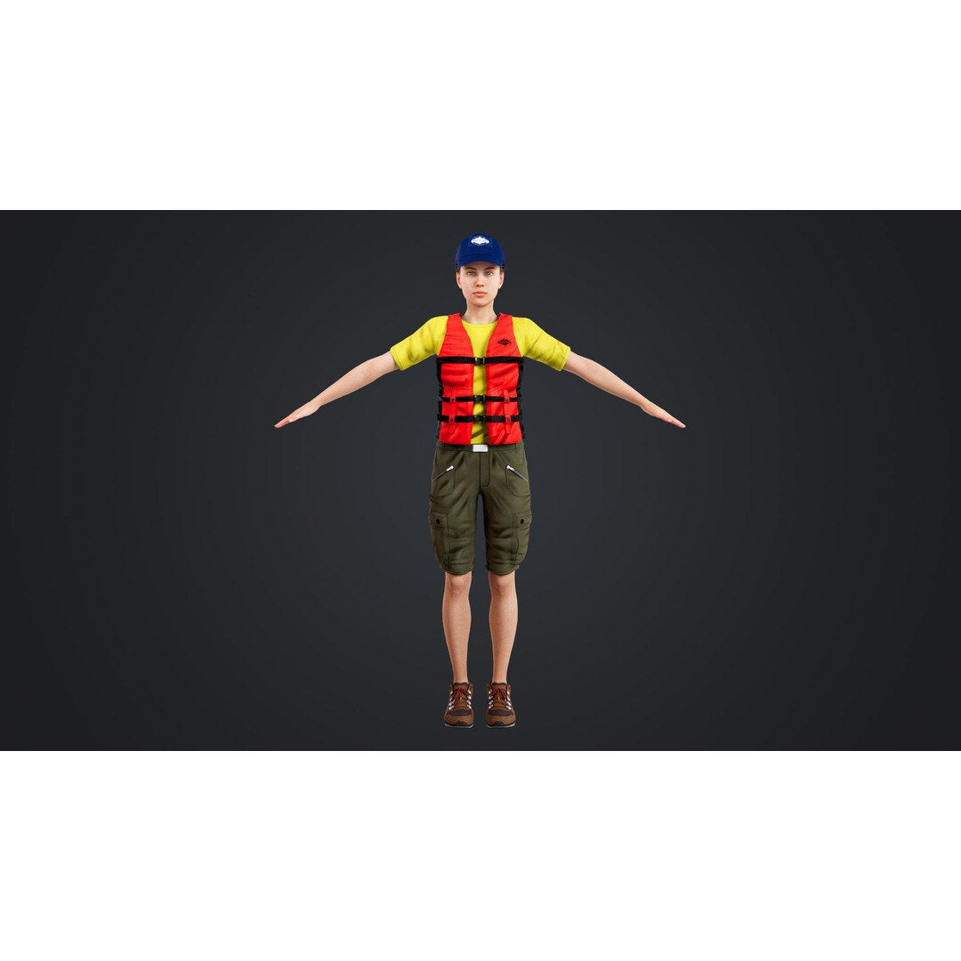 Kayak Canoe Athlete 3D Model – Low Poly Rigged Character, FBX, OBJ - View 7