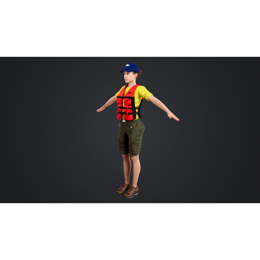 Kayak Canoe Athlete 3D Model – Low Poly Rigged Character, FBX, OBJ - View 8