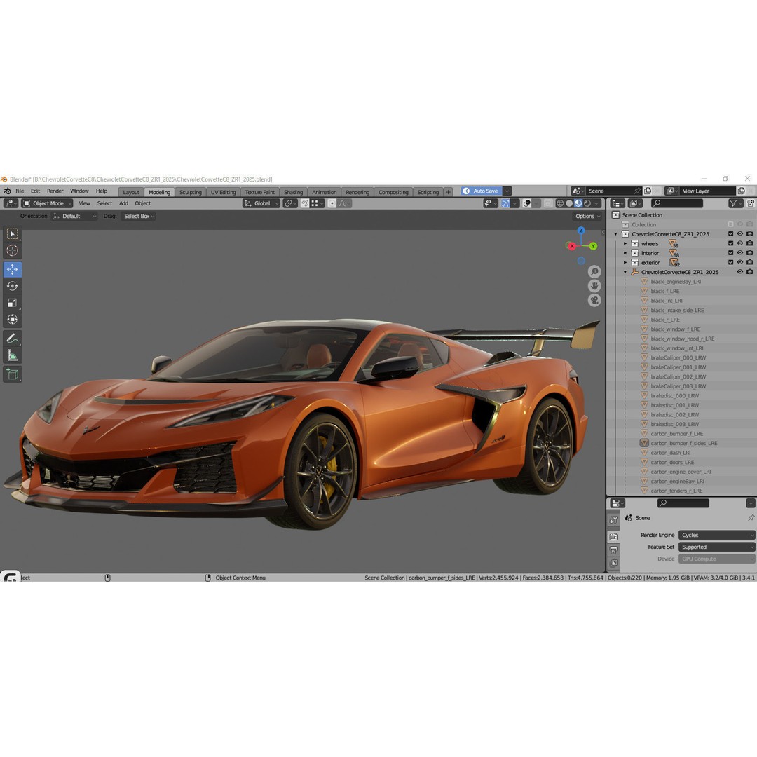 Corvette ZR1 Coupe C8 2025 3D Model – High Poly Sports Car, FBX, Blender - View 41