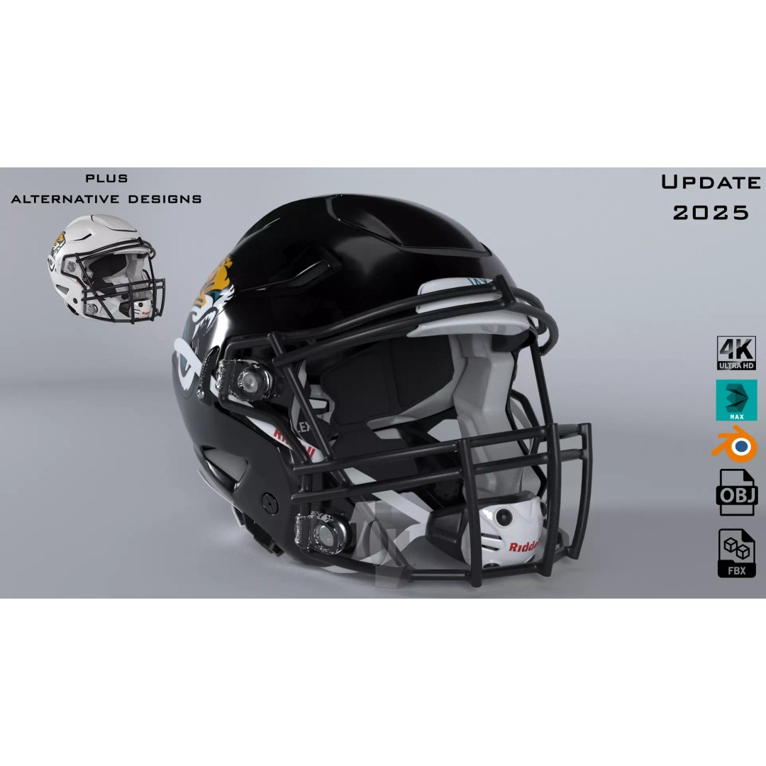 Baltimore Jaguars Helmet 3D Model – PBR Game Asset, FBX, OBJ - View 2