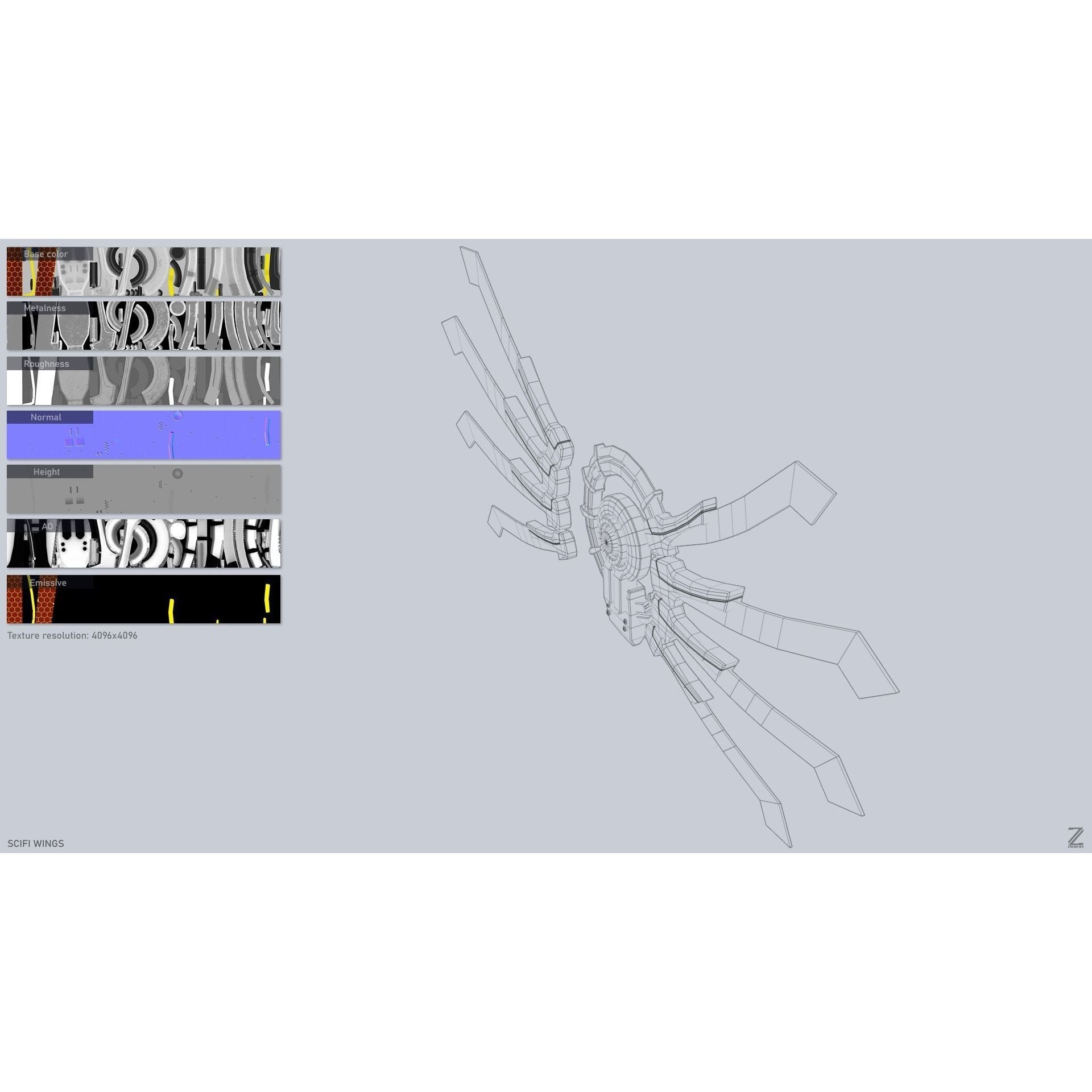 Sci-Fi Wings - Low-Poly Game-Ready 3D Model - View 4