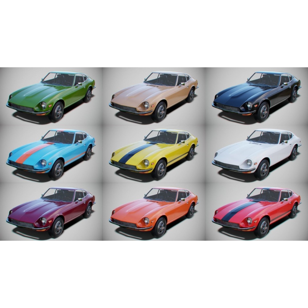 Classic Coupe Car 3D Model – Low Poly PBR Asset in 9 Color Variants - View 4