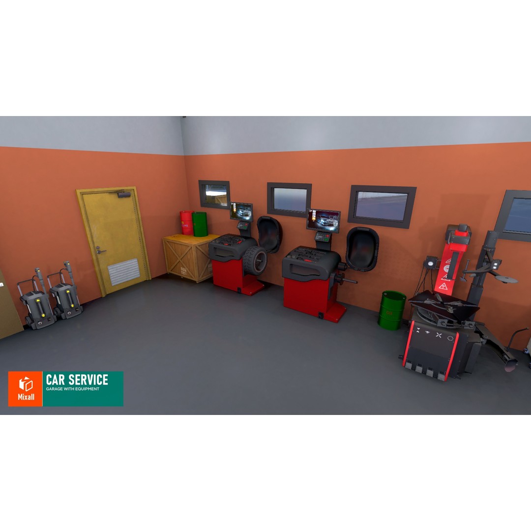 Car Service Garage 3D Model – Low Poly Modular Asset, FBX - View 11