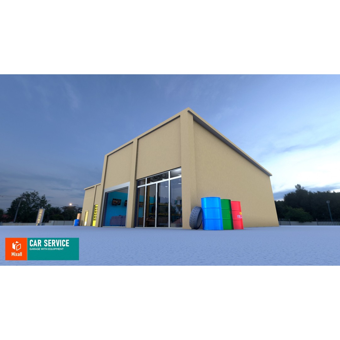 Car Service Garage 3D Model – Low Poly Modular Asset, FBX - View 13